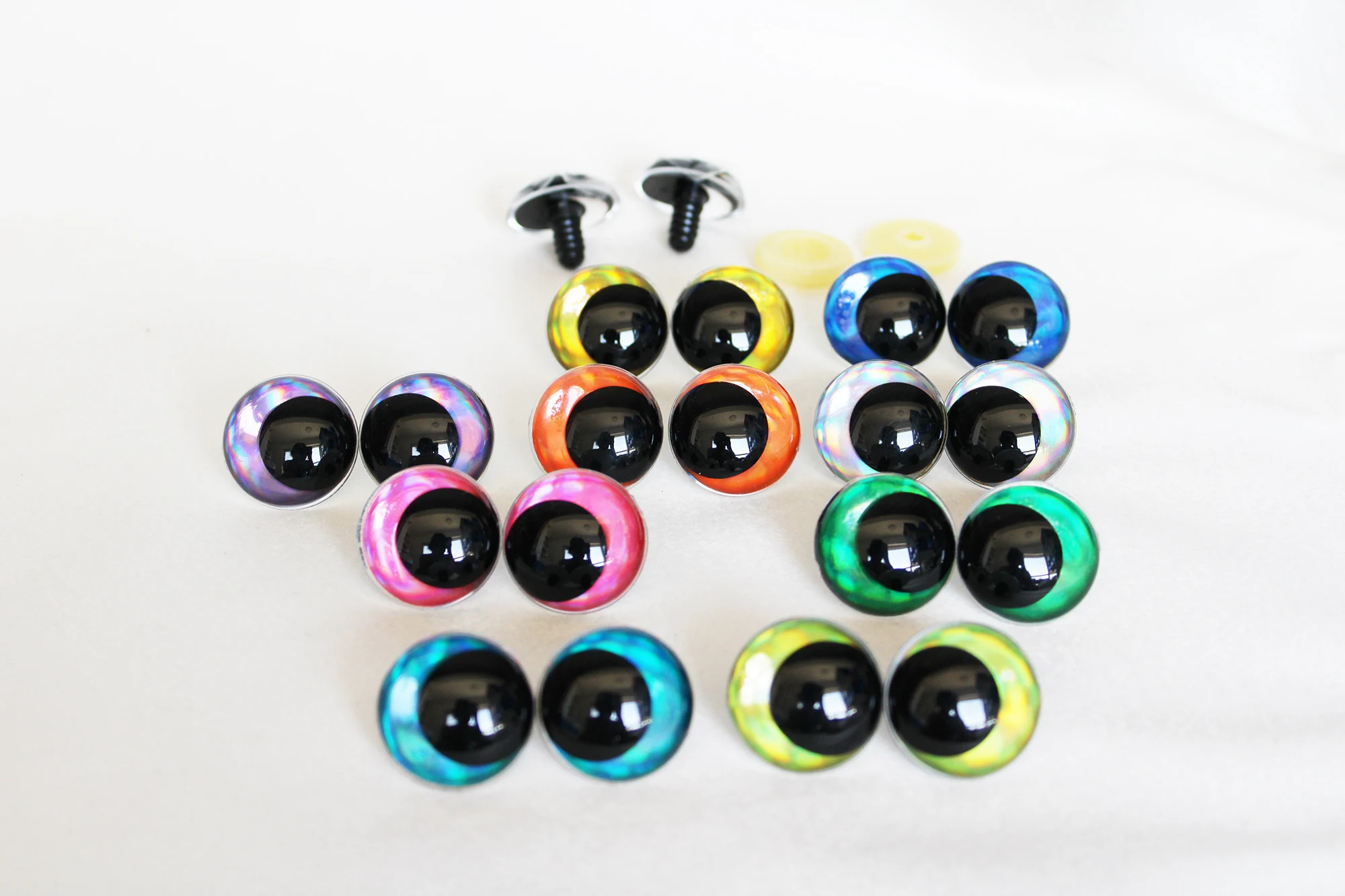 Olhos redondos cômicos do brinquedo do brilho com arruela do handpress para DIY Doll-D12, brilho novo, 500 PCes, 14mm, 16mm, 18mm, 23mm, 28mm, atacado