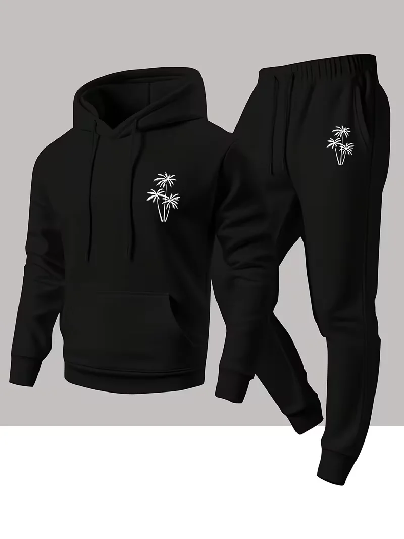 Men minimalist cool personalized print set hoodie sweatpants two-piece set casual sportswear daily comfortable street sports set