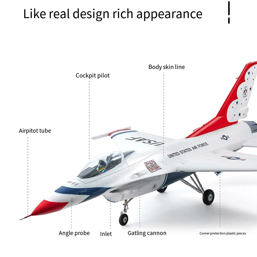 Fms RC Simulation Aircraft Fixed Wing Fighter Outdoor Foam Assembly 64mm F-16 Pnp Version Remote Control Adult Toy Pnp Version