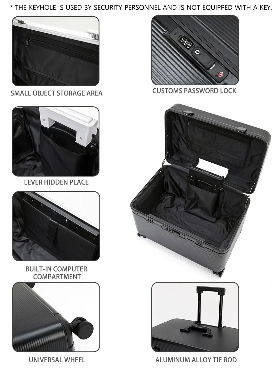 Aluminum Alloy Frame Suitcase Upper Open-Cover Storage Luggage PC Material Customs Password Lock Universal Wheel Boarding Box