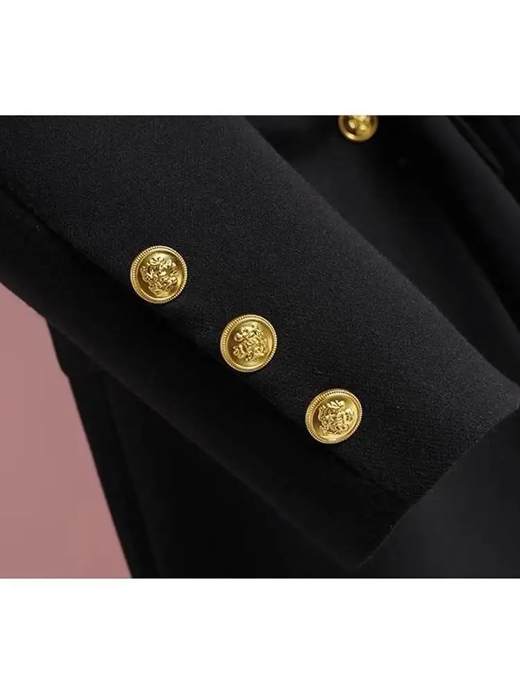 Ele Bla  Suit Jaet Women's Casual Design Spring Autumn New Korean Sle Long Sve Office Double Button Coat