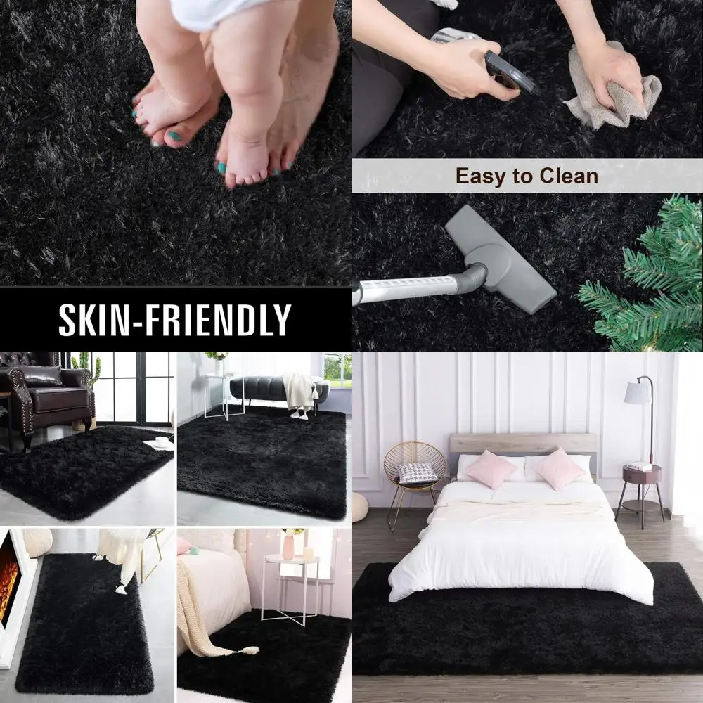 

Мягкие пушистые ковры 6x9 футов для гостиной, спальни, детских комнат и яслей - черные, противоскользящие, плюшевые, прочные