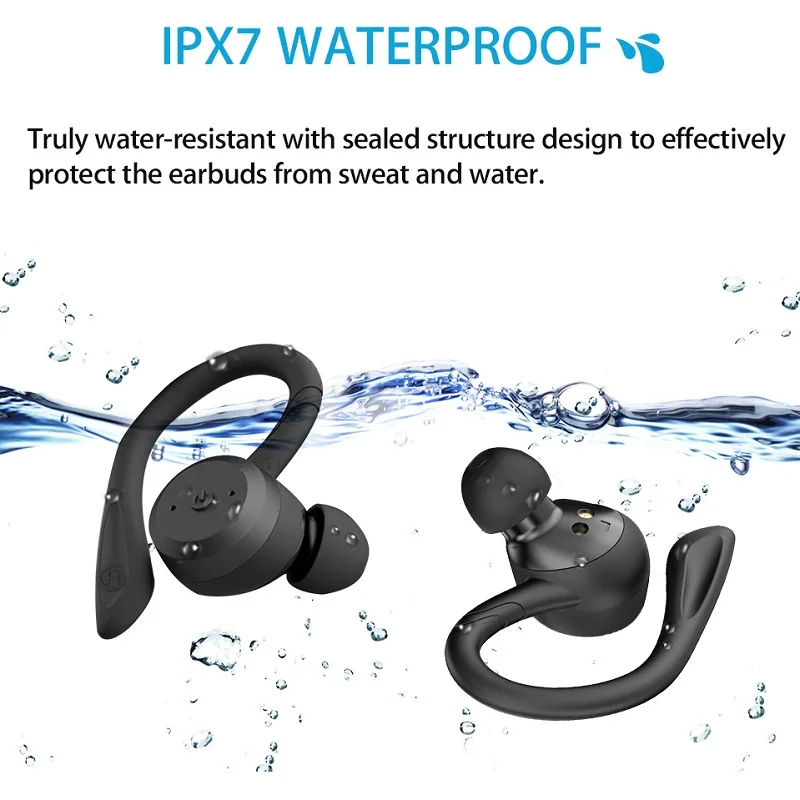 New 20 Hours Play time Swimming Waterproof Bluetooth Earphone Dual Wear Style Sport Wireless Headset TWS Ipx7 Earbuds Stereo