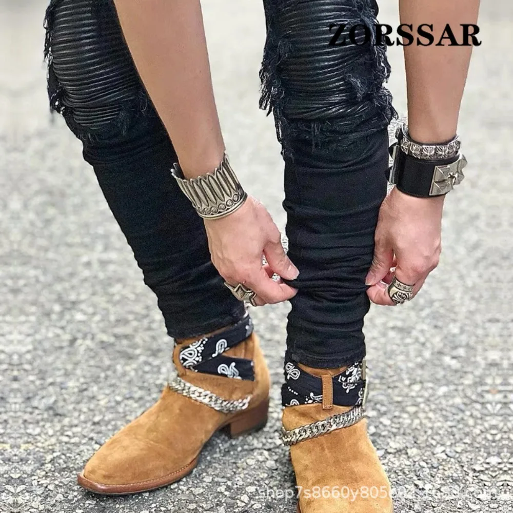 Classic Western Cowboy Knight Boots Mans Dress Boot Brand Designer Side Zipper Chelsea Boots Men Comfortable Pointed Shoes 45 46