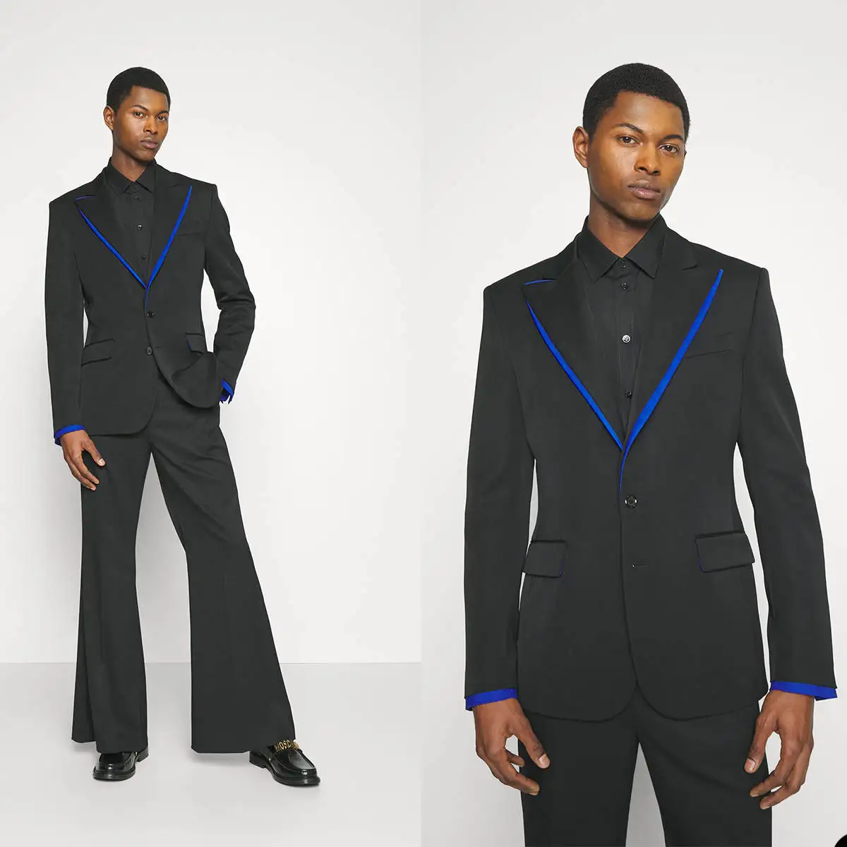 

Runway Wedding Tuxedos Blue Peaked Lapel Plus Size Men Suit Fashion 2 Pcs Jacket Pant Groom Evening Blazers For Prom Customized