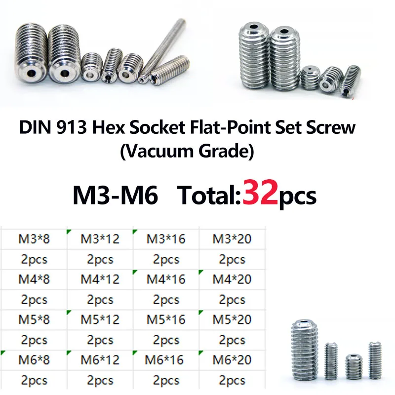 A2 Stainless Steel DIN913 Hexagon Socket Flat End Set Screws Headless Grub Screws Metric M3-M6