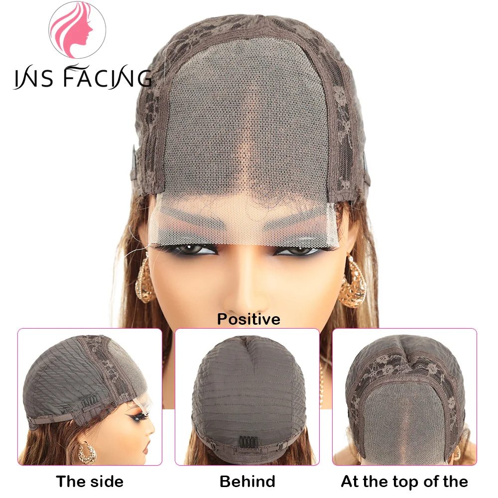 INS FACIN-Perruque Bob Lace Front Wig 4/27 Naturelle Remy, Cheveux Courts Lisses, 4x4, Densité 180%, pour Femme Africaine