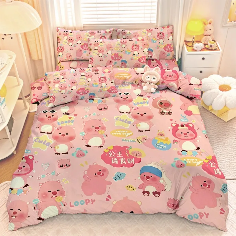 loopy bed four-piece set creative high-value cartoon DIY print cute girl's heart home bedroom dormitory bed sheets quilt cover