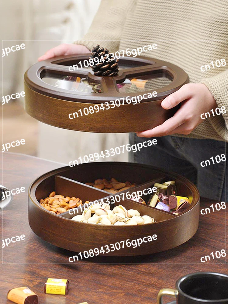 

Candy Box Household Wooden Living Room Double-layer Rotating Housewarming New Home Fruit Plate Snack Compartment Storage Box