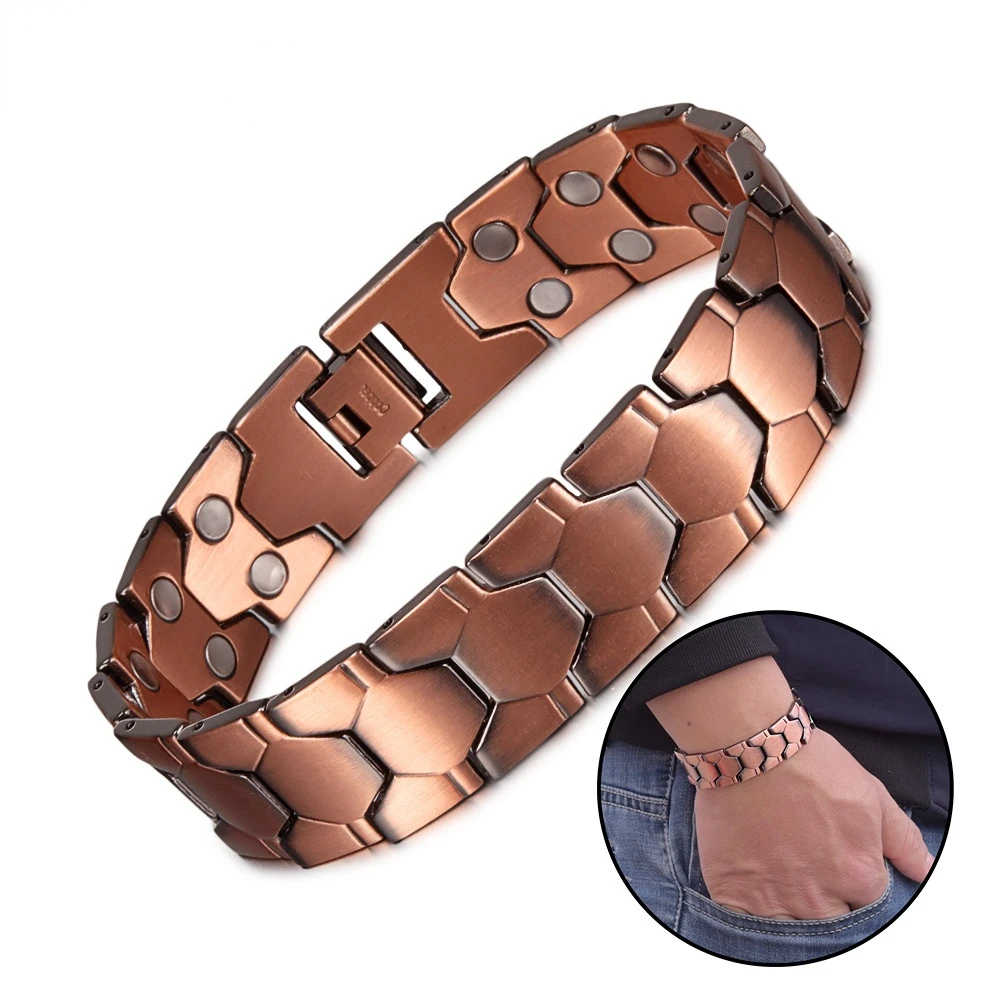 Vintage Pure Copper Bracelet Men Football Copper Wristband Magnetic Bracelets Arthritis Healing Energy Chain Link Jewelry for Me