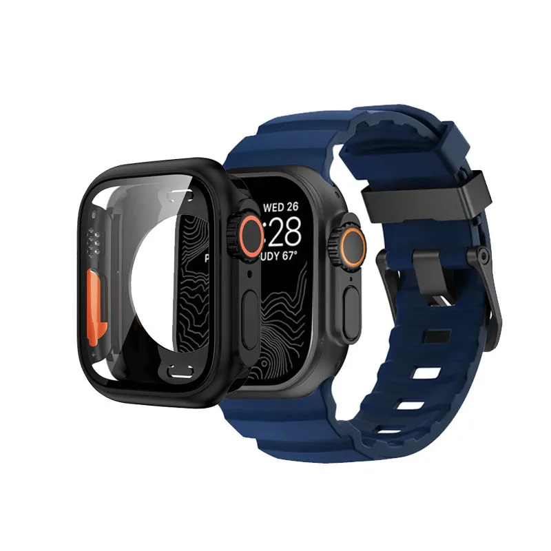 Siliconen band + behuizing veranderen naar Ultra voor Apple Watch Ultra 10 9 8 7 6 5 4 SE voor iWatch 46 mm 49 mm 45 mm 44 mm 42 mm 41 mm 40 mm 38 mm