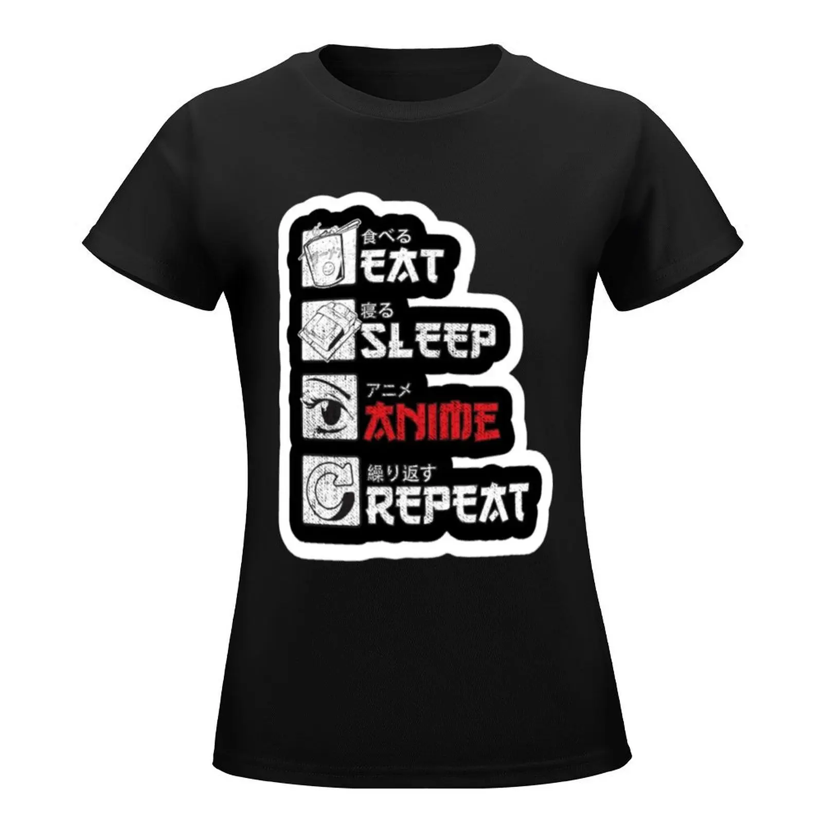 eat sleep anime repeat T-Shirt vintage Female clothing Blouse Short sleeve tee tshirts for Women