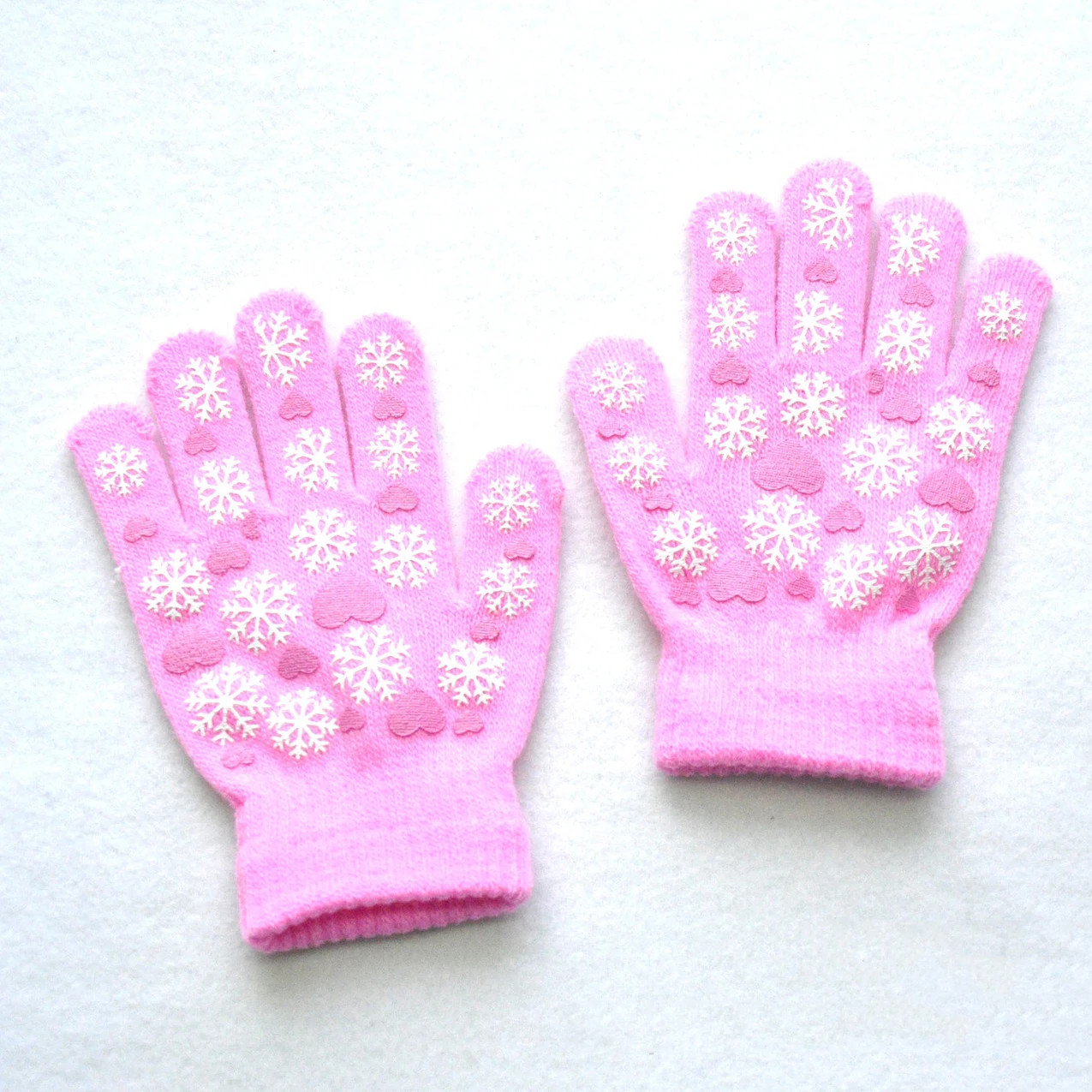 6-11Y Children Warm Gloves Winter New Students Kids Snowflake Love Print Knitted Mittens Outdoor Knitting Cycling Skiing Gloves