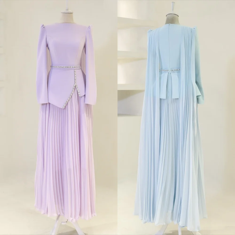 

Customized Jersey Rhinestone Pleat O-Neck A-line Long Dresses Bespoke Occasion Woman Elegant Party Wedding Prom Women Evening