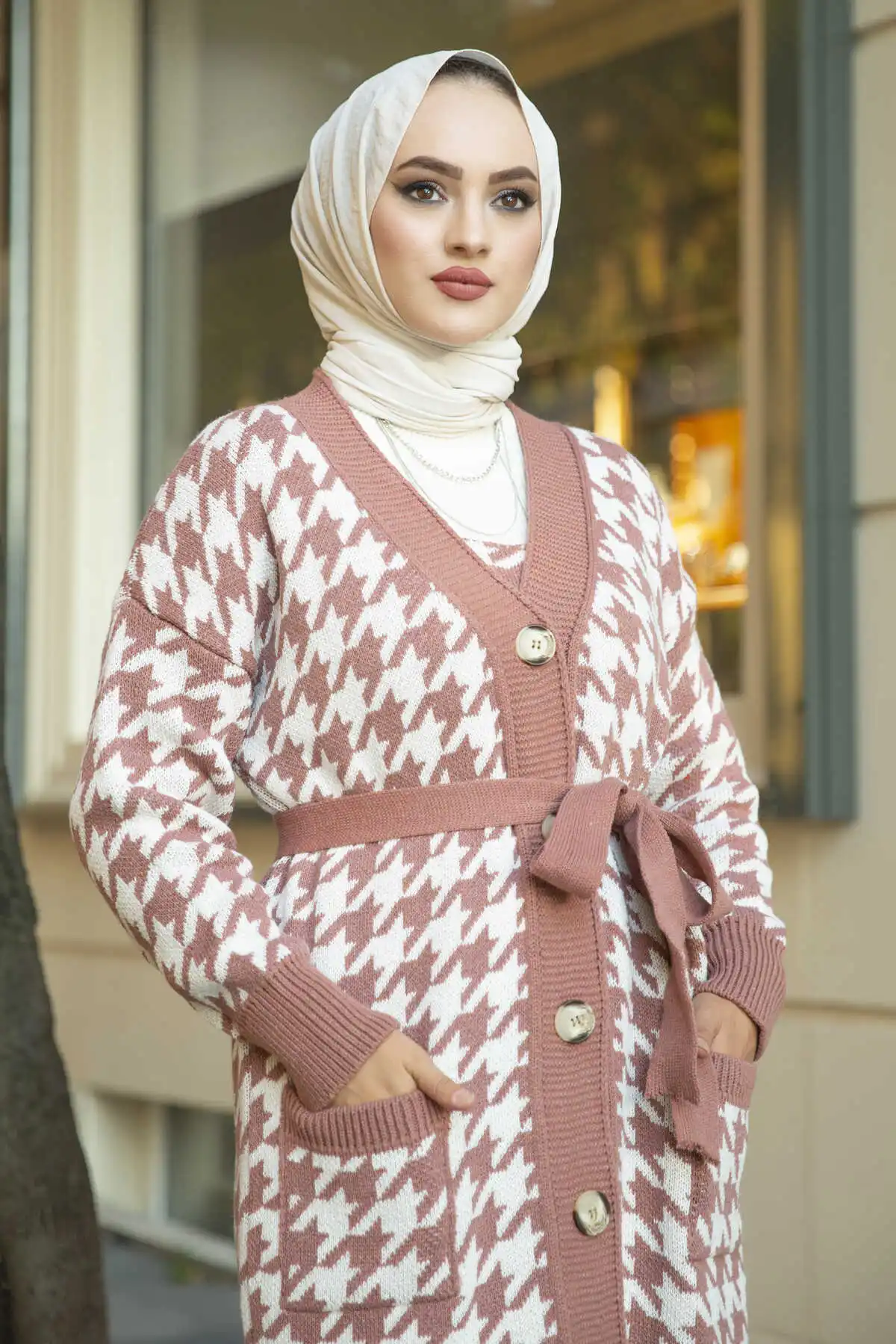 Crowbar Patterned Knitwear Hijab Dual Suit Powder Winter Autumn 2021 Muslim Women Hijab headscarf Islamic Turkey