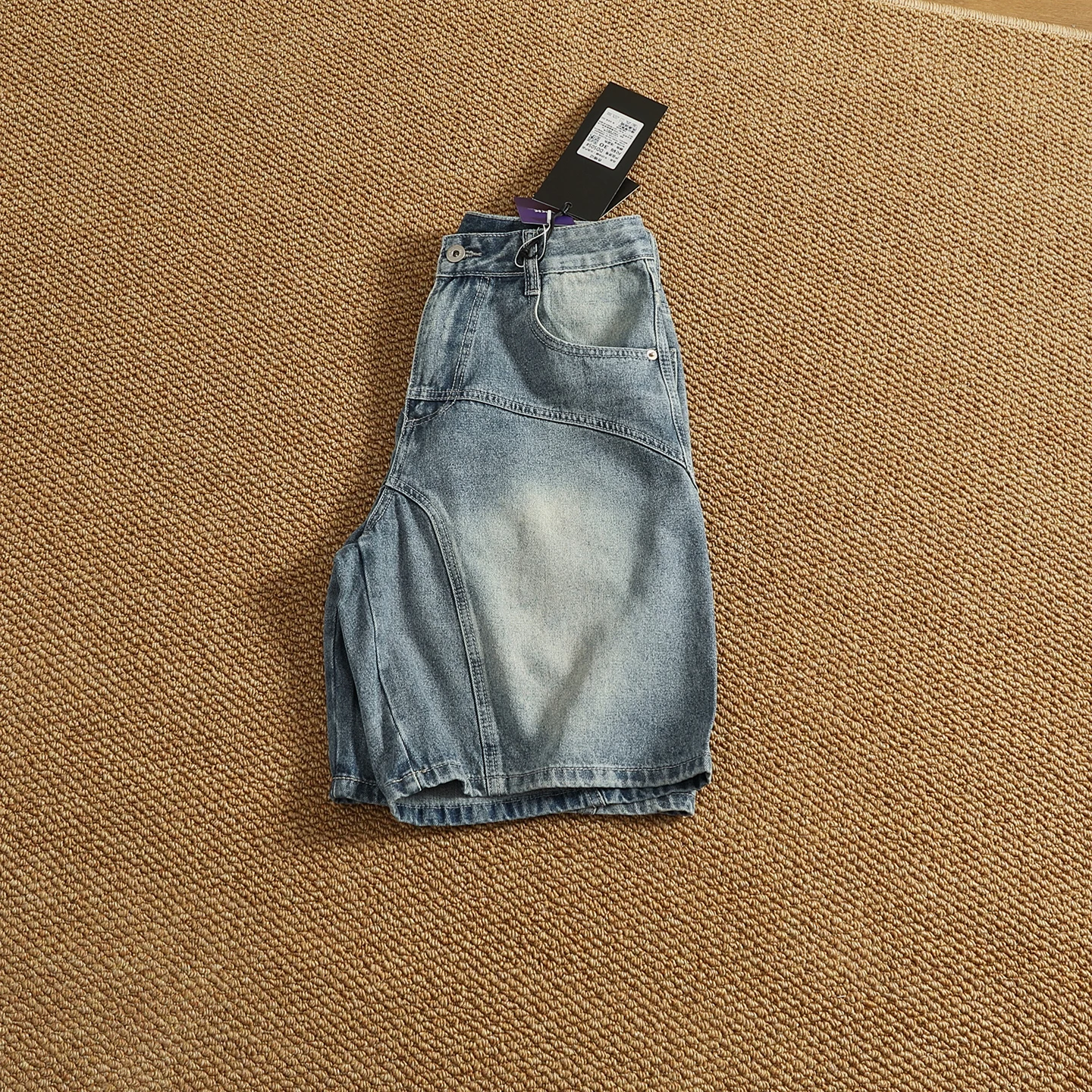 Loose straight jean shorts men's summer new style brushed white and washed old American mid-size pants five-point pants