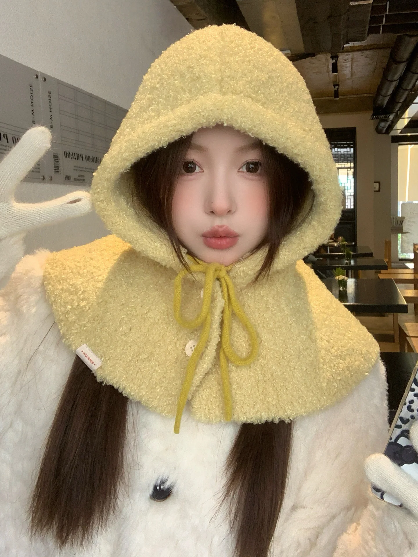 Women's Winter Knitted Woolen Hat Scarf One-Piece Warmth Facial Slimming Balaclava Cap Fashionable Outdoor Unisex Youth
