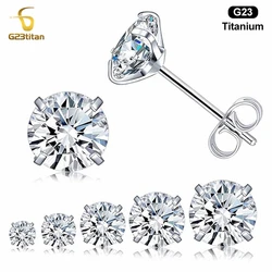 1 Pair Implant Grade G23 Titanium Stud Earrings for Men Women 2-6mm White Zircon Simple Initial Ear Piercing Jewelry Small Gifts