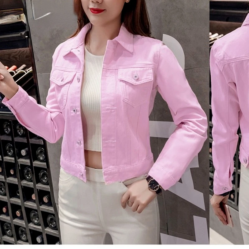 

Jeans Jacket and Coats for Women Candy Color loose casual Short Denim Jacket Chaqueta Mujer red pink Casaco Jaqueta women jacket