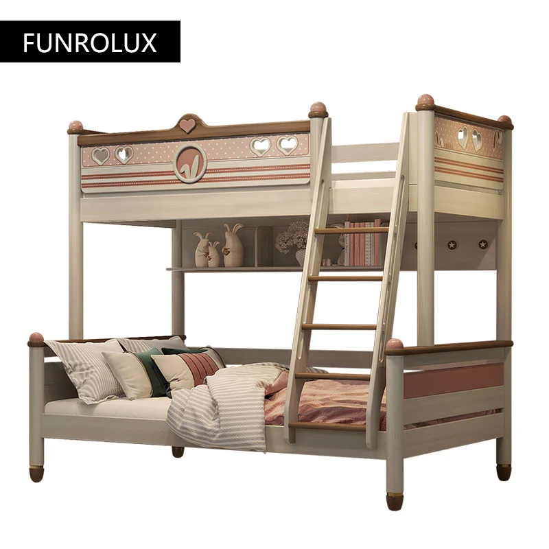 

Современная детская двухъярусная кровать из массива дерева, двойная кровать принцессы с лестницей и украшением в виде любви, безопасная направляющая, мебель для детской спальни