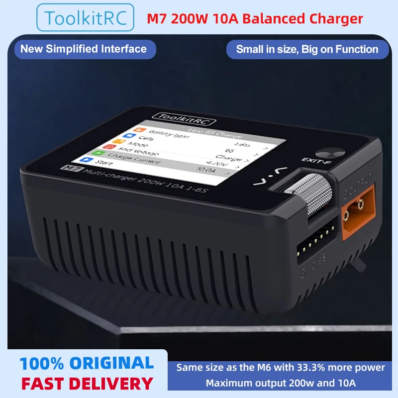 

ToolkitRC M7 200W 10A DC Balance Charger Discharger for 1-6S Lipo Battery Voltage Servo Checker ESC Receiver Signal Tester