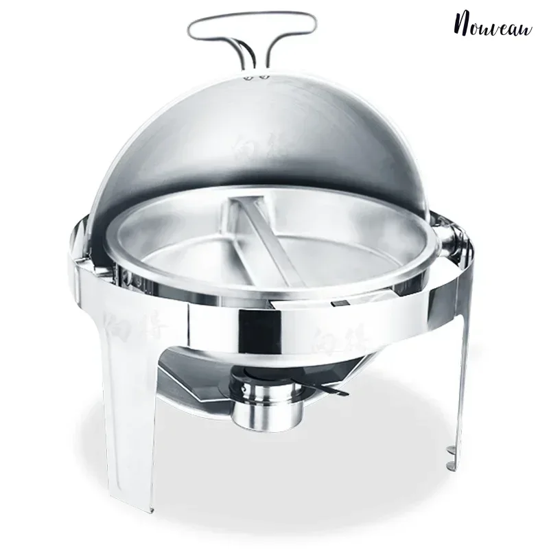 Thickened stainless steel round buffet stove electric heating visible buffet stove hotel flip insulation breakfast stove