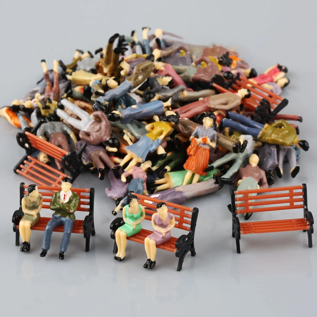 50 Assorted Seated And Standing Model People 1:50 Scale With 6 Plastic Benches 1:75 For Train Layouts Garden Ornament