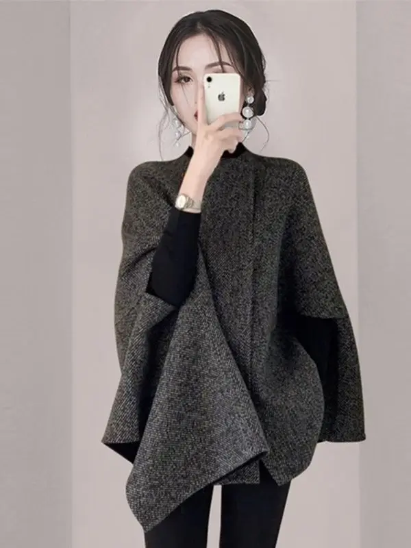 

New French High End Irregular Cape Coat Women Fashion Design Autumn Winter Casual Loose Cloak Jacket Korean Outwear