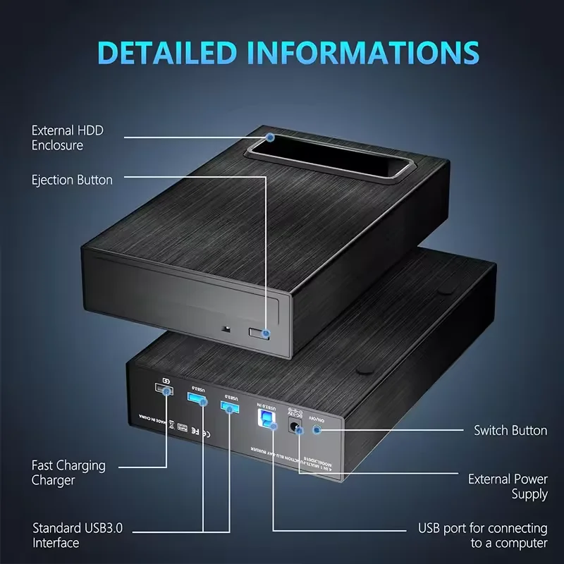 4 In 1 Externe Blu-Ray Drive, 16x Leessnelheid Met Harde Schijf Docking Station, Usb 3.0 Blu Ray Dvd Brander Recorder Voor Pc Laptop