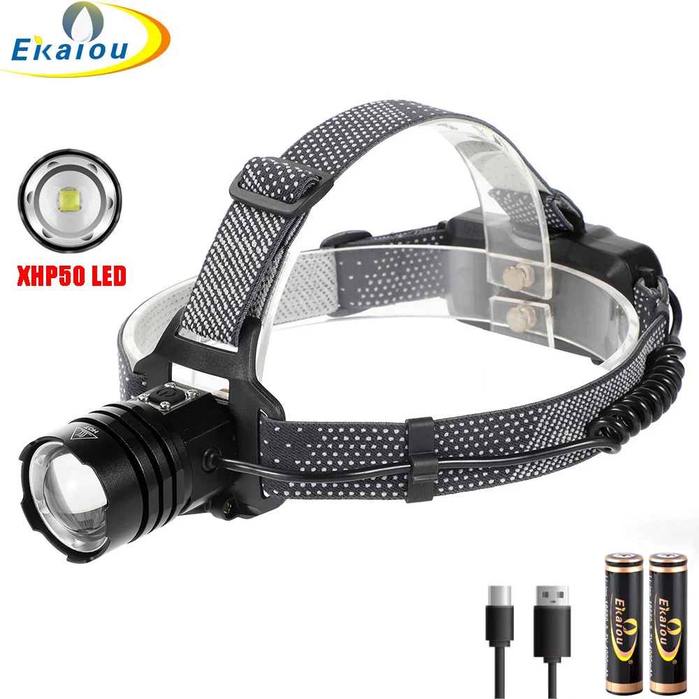 

XHP50 High Powerful Headlamp Head Torch LED Zoom Headlight Rechargeable Fishing Outdoor Camping Lantern For 2x18650 Battery