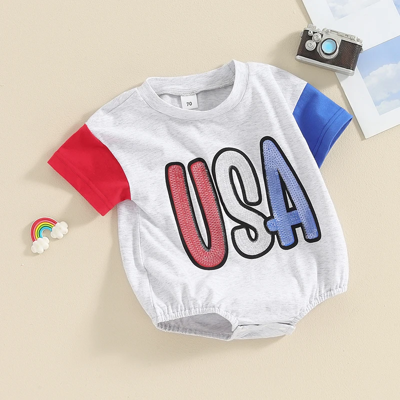 

Infant Patriotic Romper American Flag Print Short Sleeve Jumpsuit for Baby Summer Outfit 4th of July Toddler Clothes Cute