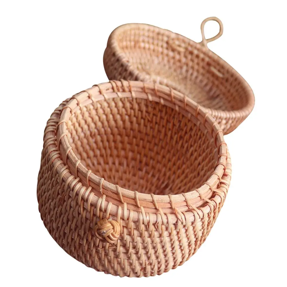 

Rattan Storage Baskets Kitchen Fruits Dessert Daily Containers Round Lid Household Multi function Tabletop Safe