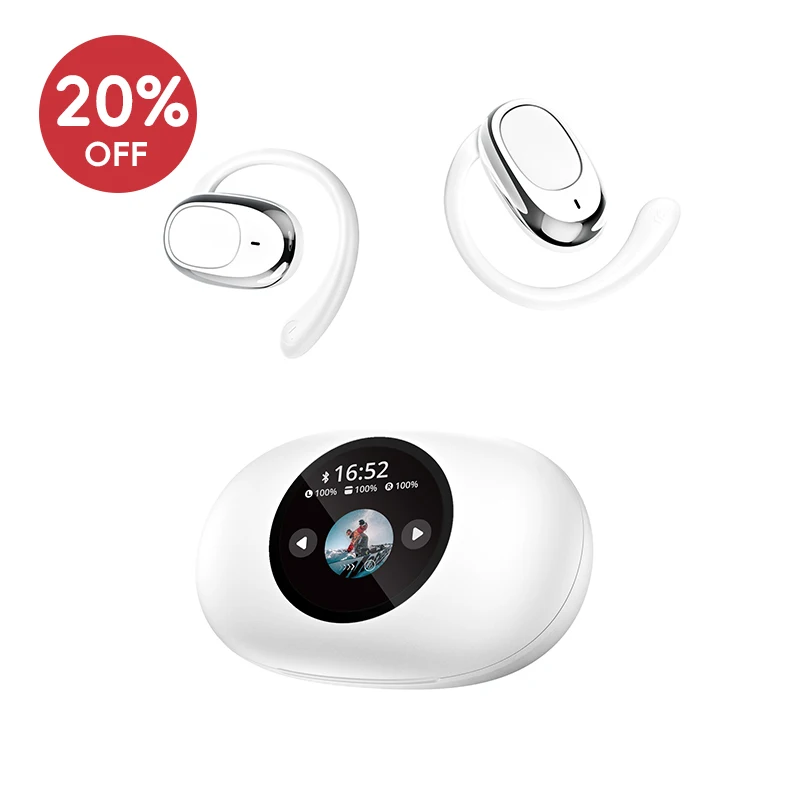 Full Color Touch Screen Open-Ear Earbuds ANC IPX5 Waterproof JL Adjustable Ear Hooks Long Playtime for 5.4 Sport Earphones