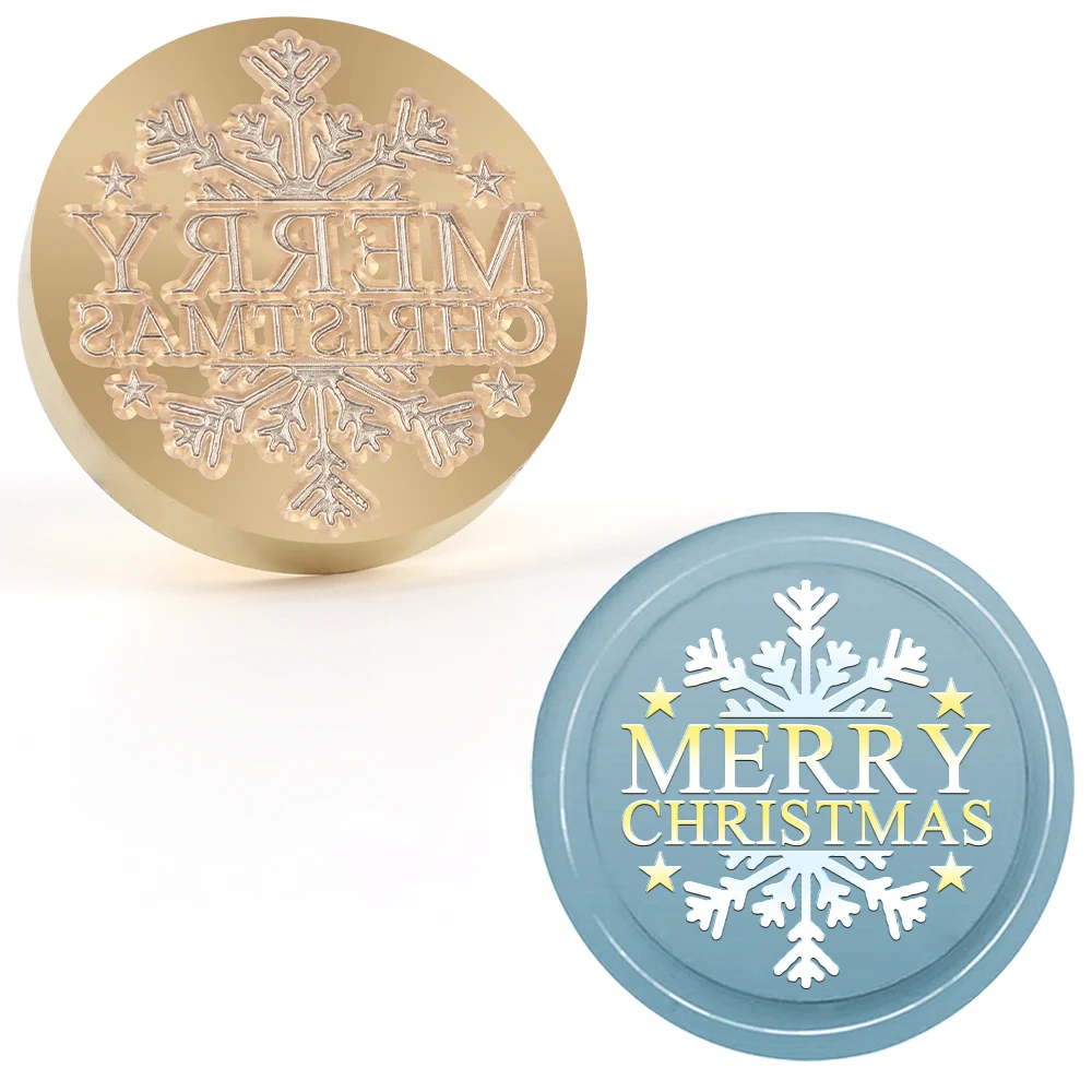 Christmas Theme Wax Seal Stamp with Snowflake Bell and Angel Pattern Brass Head for Decorating Christmas Envelopes