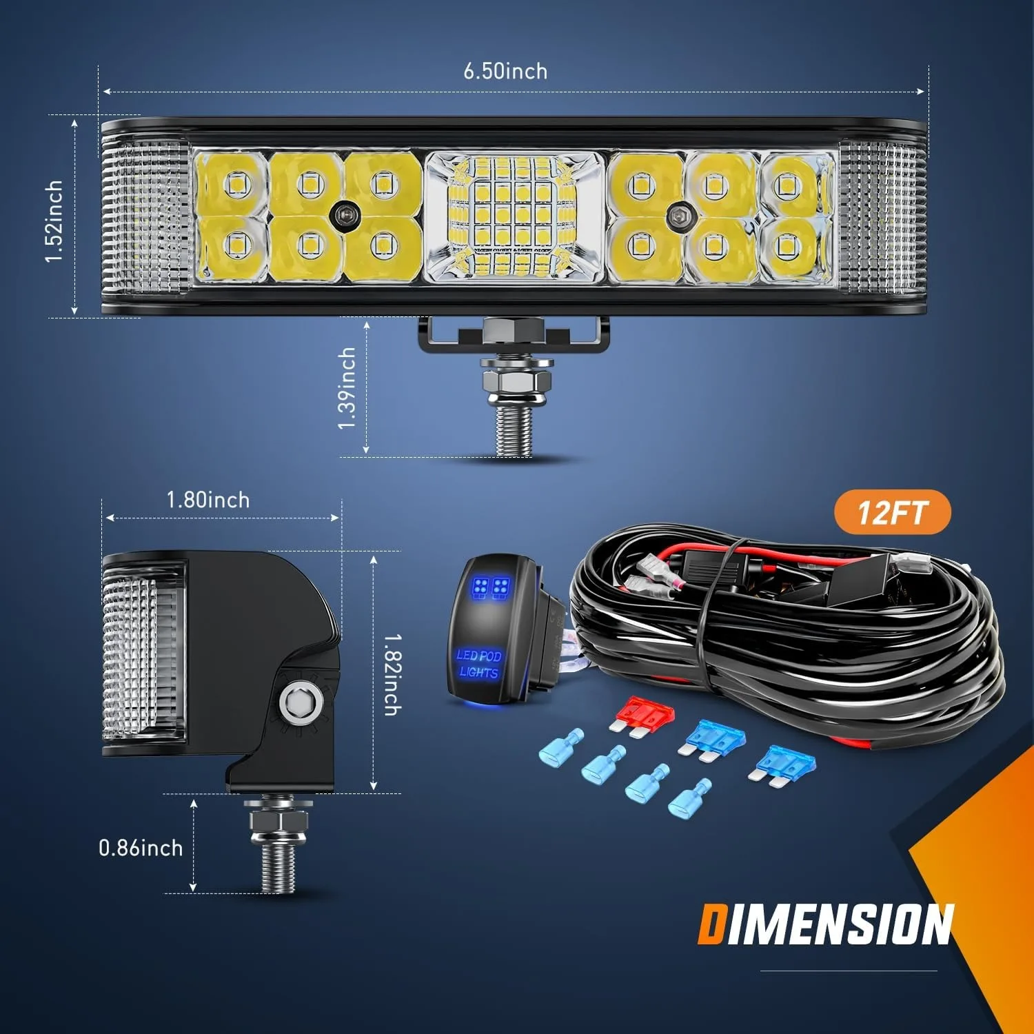Nilight Side Shooter LED Light Bar 2PCS 6.5 Inch 60W Flood Spot Beam Combo Fog Driving Pods 16AWG 5Pin Rocker Switch Wiring Harness Kit for Truck ATV UTV Boat