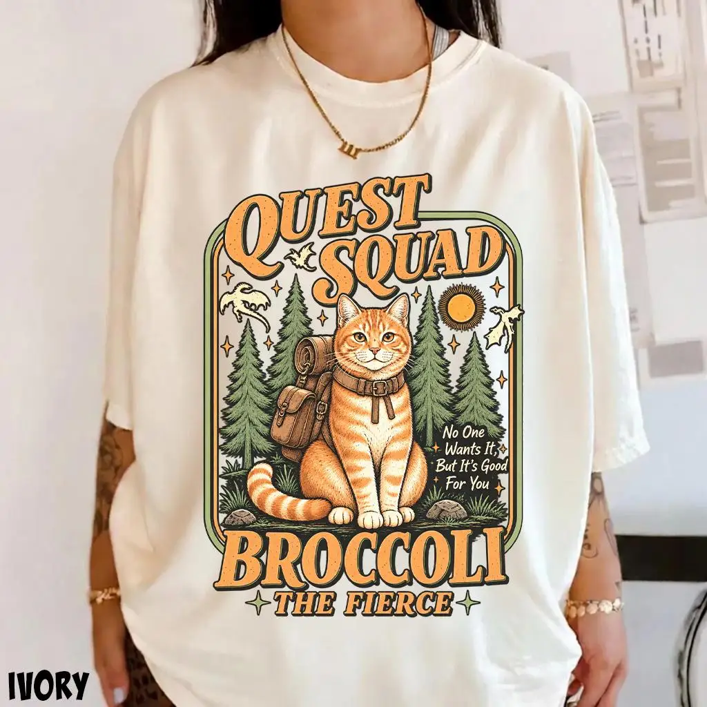 Broccoli The Fierce Shirt, Quest Squad Shirt, Fourth Wing T-shirt Romantasy Book Tee Women's Daily T-shirt Outfit