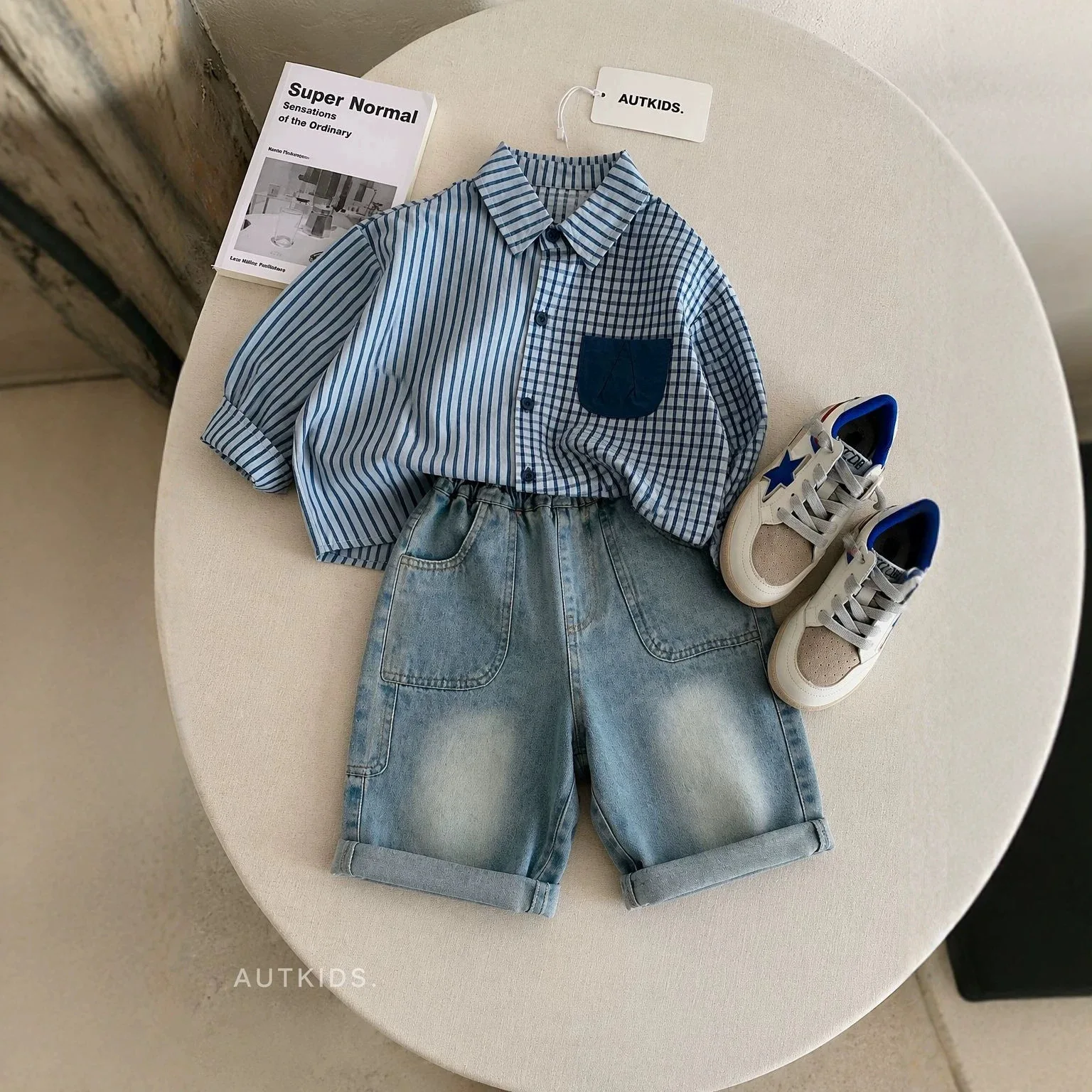 Boys Shirt Sets Korean Fashion Strip Shirt and Loose Elastic Waist Jeans Two Price Sets