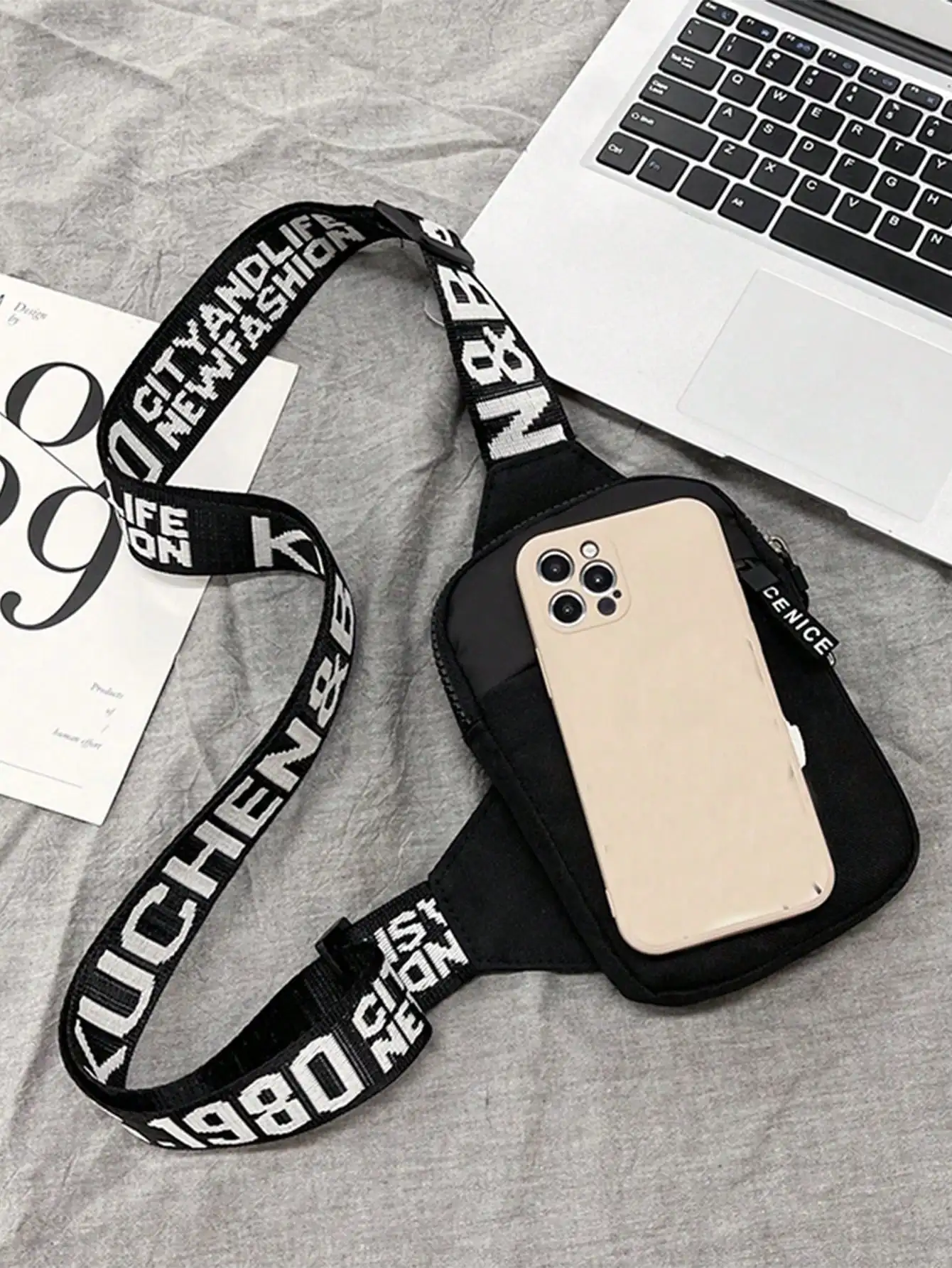 Cute Cartoon Prince Printed Chest Bag Embroidered Letter Shoulder Strap Lightweight Diagonal Cross Bag Suitable for Daily Use