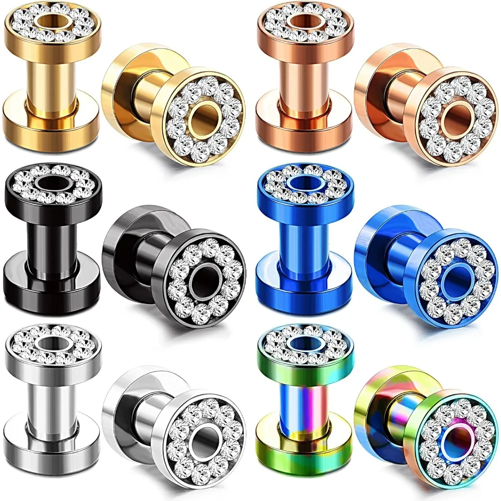 1 Paar CZ Weißer Zirkon Ohr-Tunnel-Expander aus Edelstahl, Ohrringe, Ohr-Dehner, Piercings, Schmuck, doppelt ausgestellter Schraubverschluss für das Ohr – Detail 10