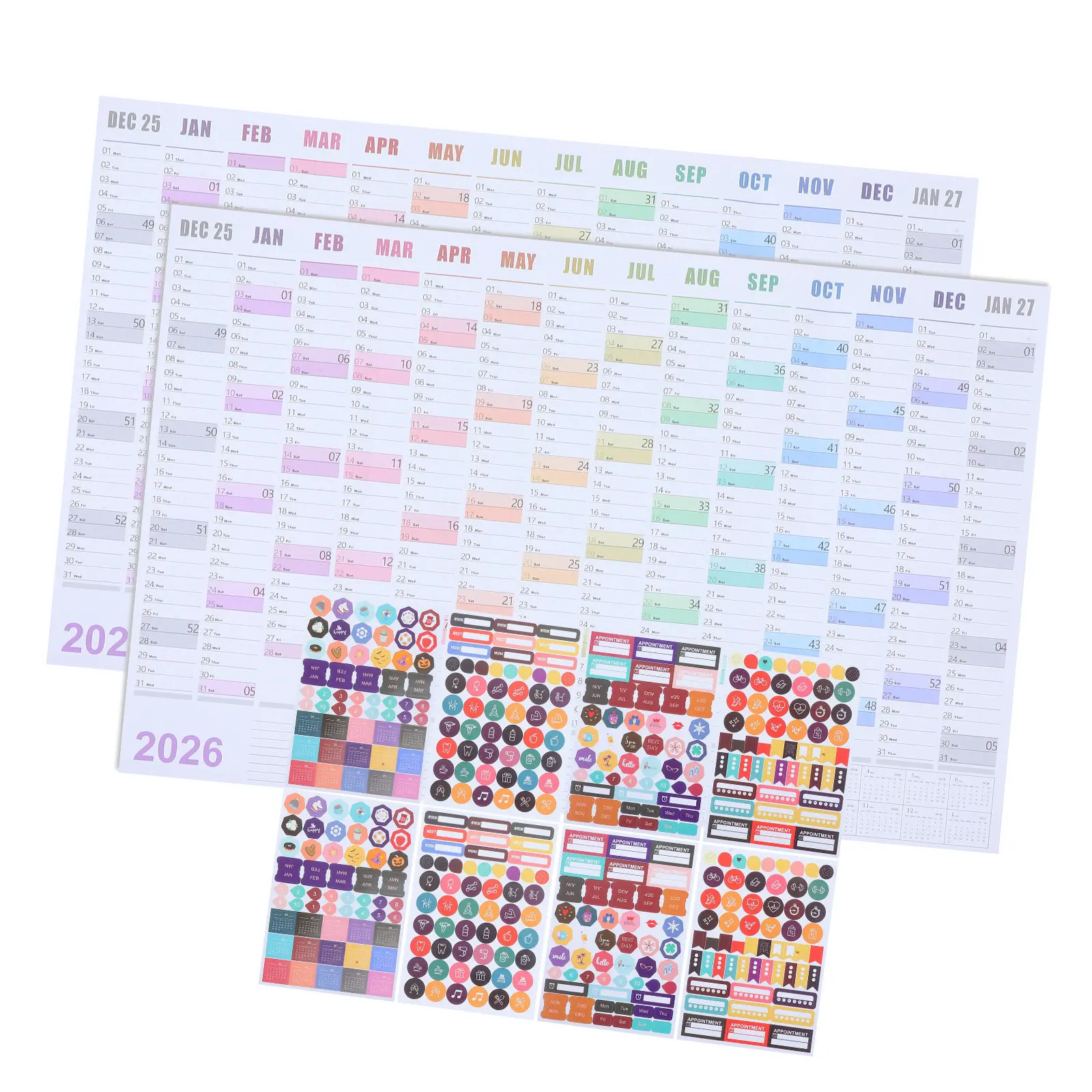 

2 Sets 2026 Yearly Wall Planner Large Minimalist Paper Calendar Office Classroom Work Monthly Planning English Writable