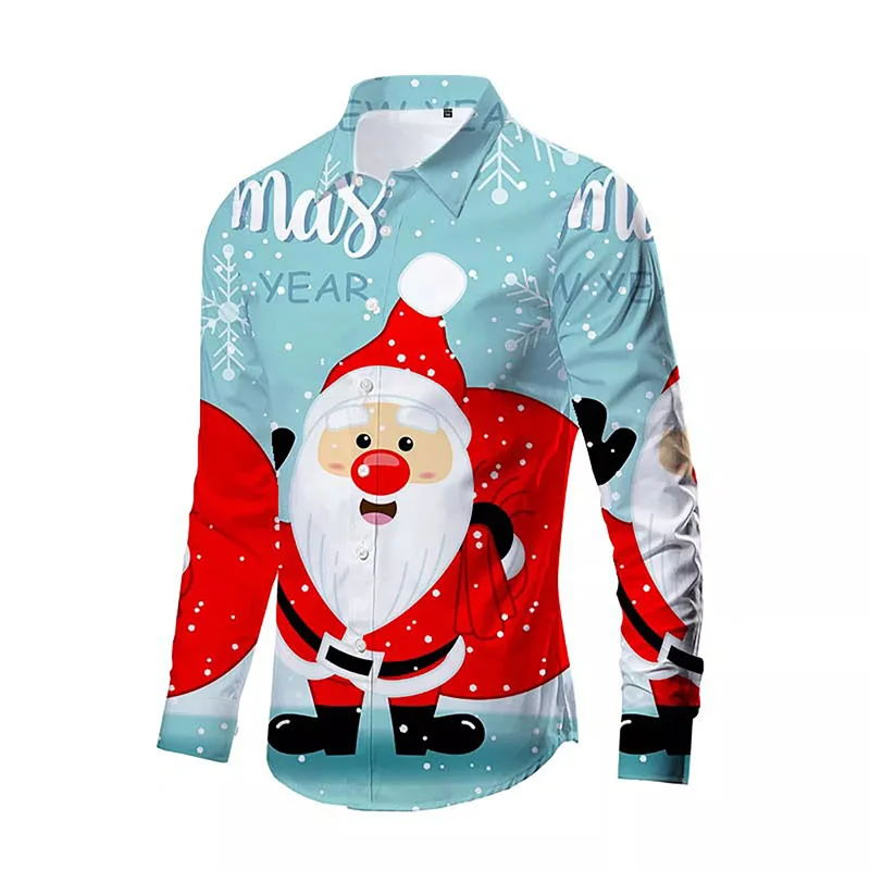 

2024 Christmas Series Shirt Long Sleeve High end Men's Shirt Daily Street 3D Printing Hot Selling Fashion Cute Santa Claus