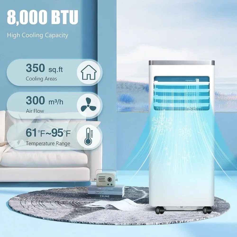 Draagbare Airconditioner, 8000 Btu Home Ac-Unit Met Ingebouwde Ontvochtiger En Ventilatormodus, Met Afstandsbediening, Installatieset