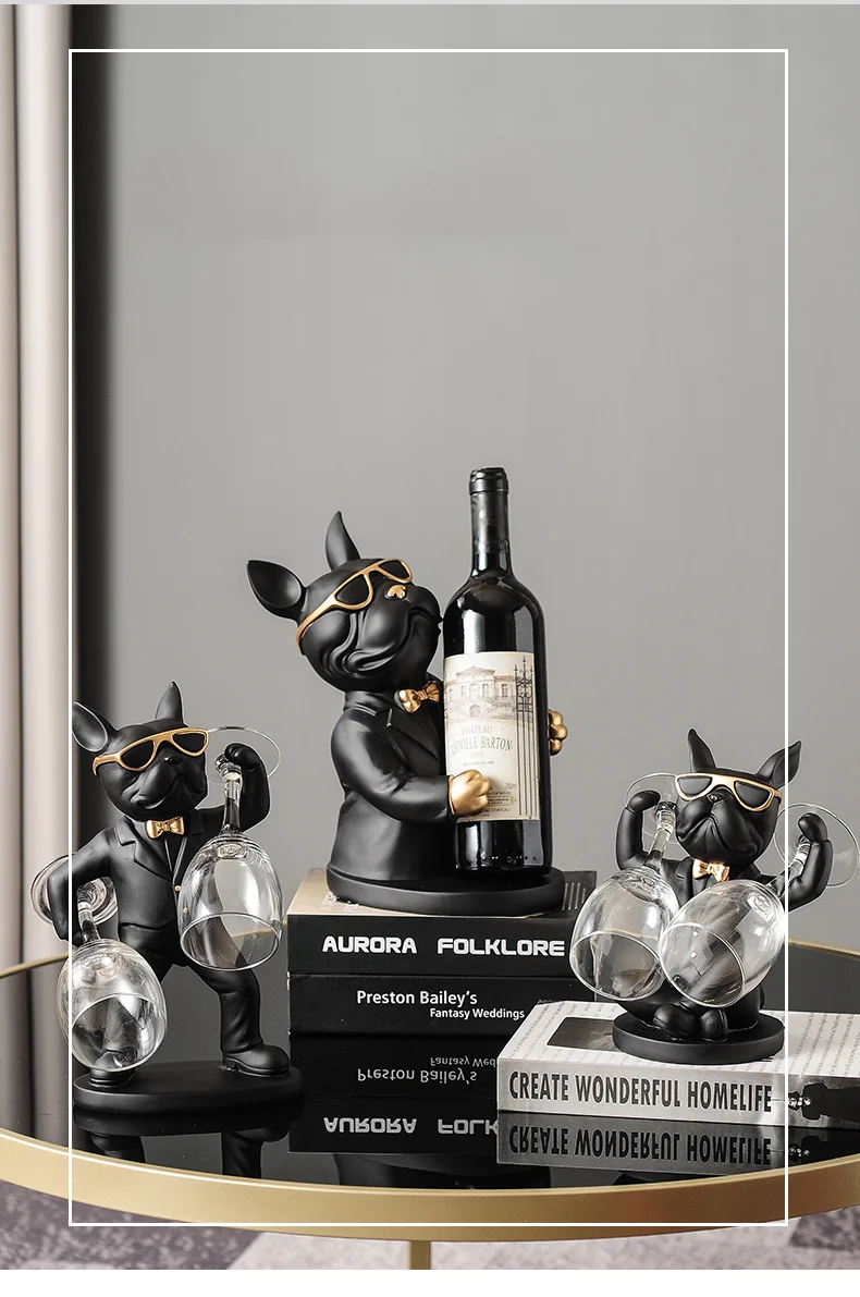 Dekoration Tierfiguren Weinhalter Harz Handwerk Bulldogge Statue Weinflaschenhalter Schreibtisch Tisch Champagner Rack Raumdekoration – Detail 2