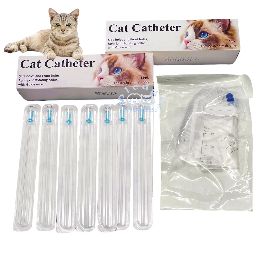 Catéter uretral felino sin bloqueo de sonda y bolsa de recolección de lavado de vejiga con correa de sujeción de tubo de extensión, 1 Uds.