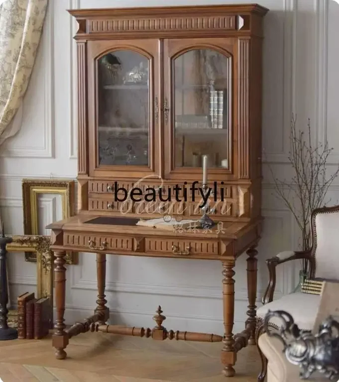 178American country solid wood, retro dining side cabinet, Chinese single desk, locker, glass decorative cabinet