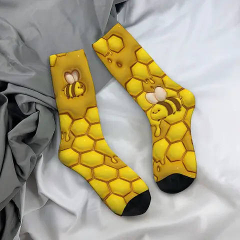 Honeycomb Bee Print Socks Soft Comfortable Skin-Friendly Men's Socks Outdoor Sports Fitness Fun Trendy Cute Compression Socks