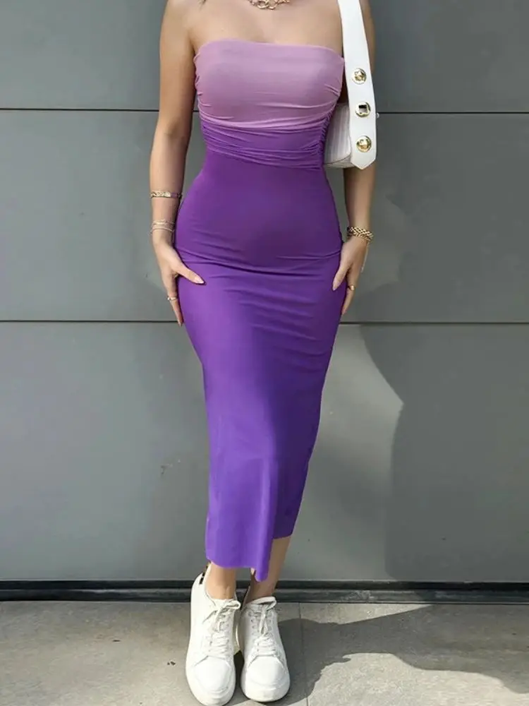 

2025 Summer New Women's Y2K Cut Top Slim Gradient Double Layered Dress Hot Selling Sexy Bodycon Fashion Party Club Dresses