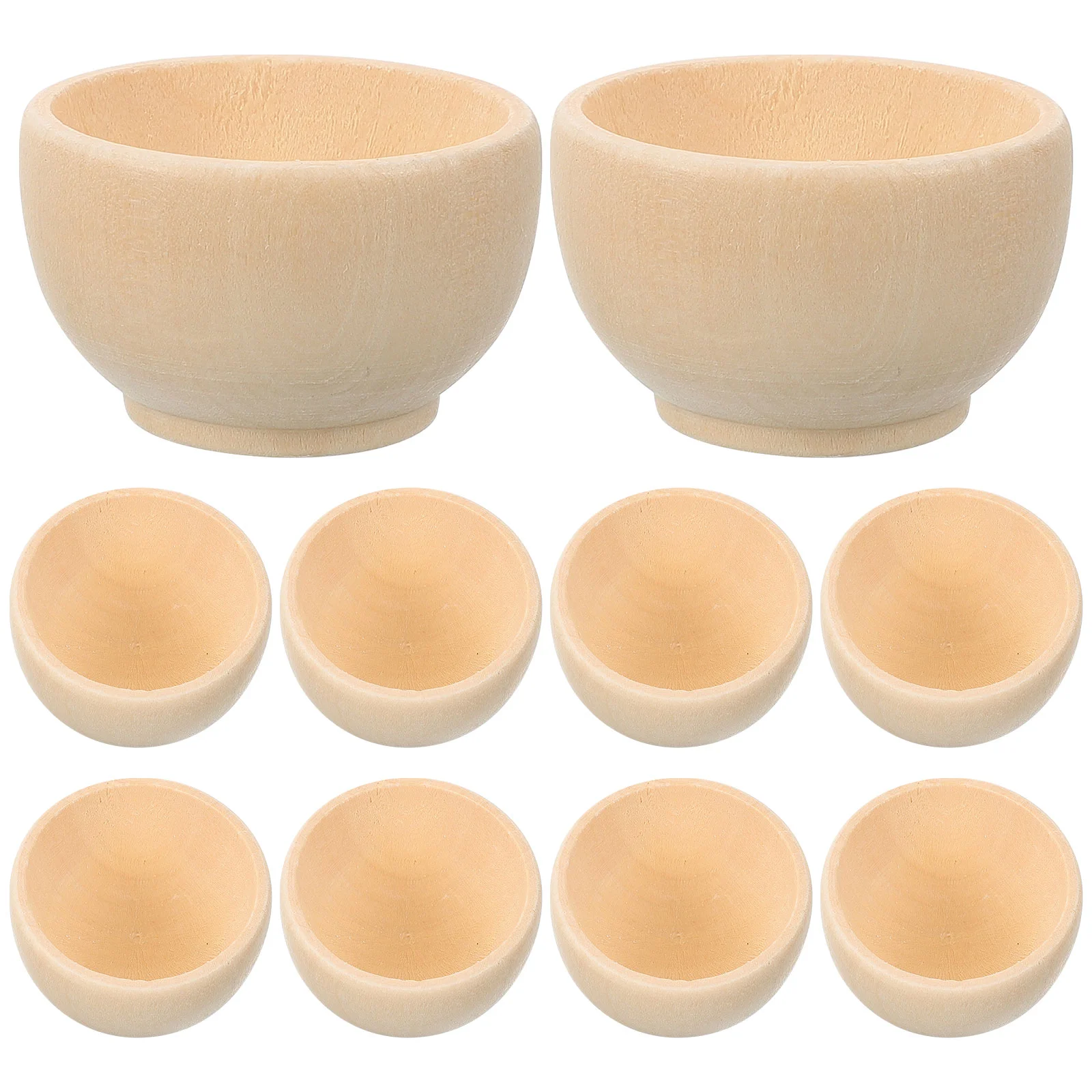 10 Pcs Unfinished Wooden Bowls Small Craft Material Mini Cutlery Unpainted Miniature Decorate