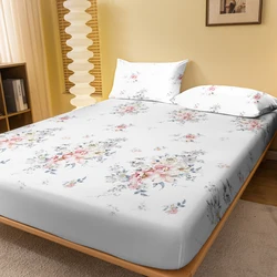1 Fashion And Simple Modern Plant Flower printed matte Fitted Sheet, bedroom printed bed cover, bedding (excluding pillowcases)