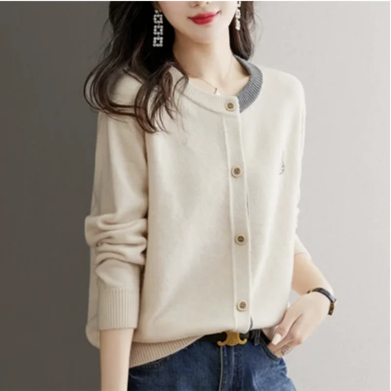 Outlets Suéter de punto para mujer Cárdigan Prendas de abrigo Corte holgado Lana Camere Largo Sve Low round Ne Button up Spring Faion